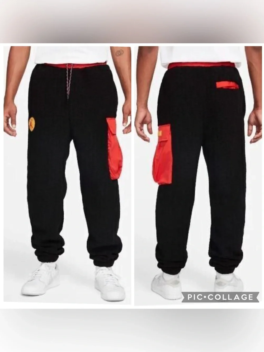 Jordan Essentials Mountainside Sherpa Fleece Cargo Joggers Black Red Size XL